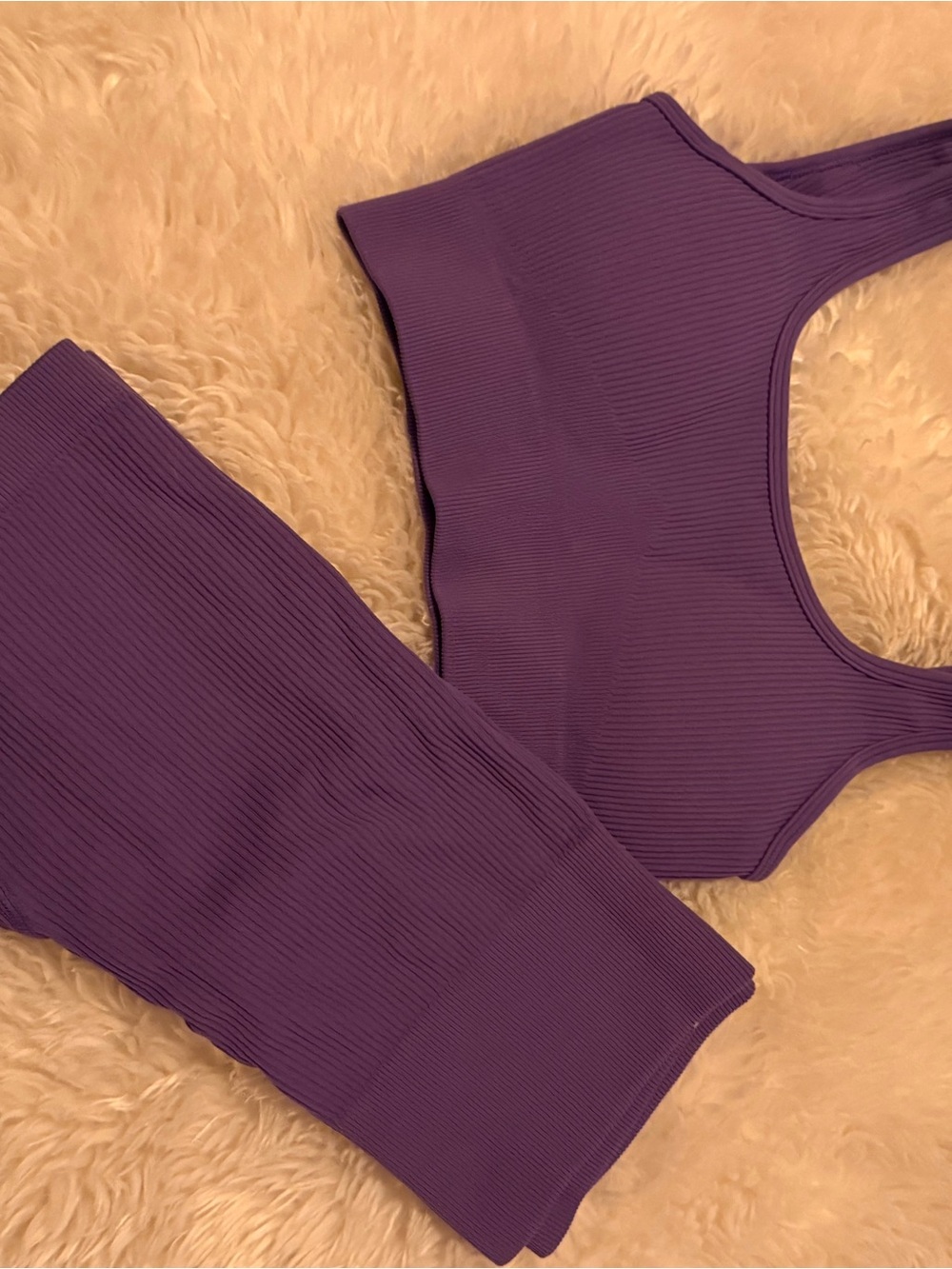 Purple Ribbed Sports Bra and Legging Set - Women